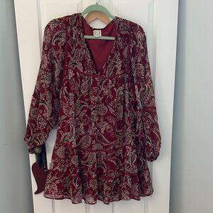 Blue Rain Burgundy Paisley Mini Dress
